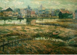 Painting by Ernest Lawson (1873 - 1939). Titled: Low Tide, 1898. Oil on Canvas. Credit: Louis Crombie Beach Memorial Fund 
